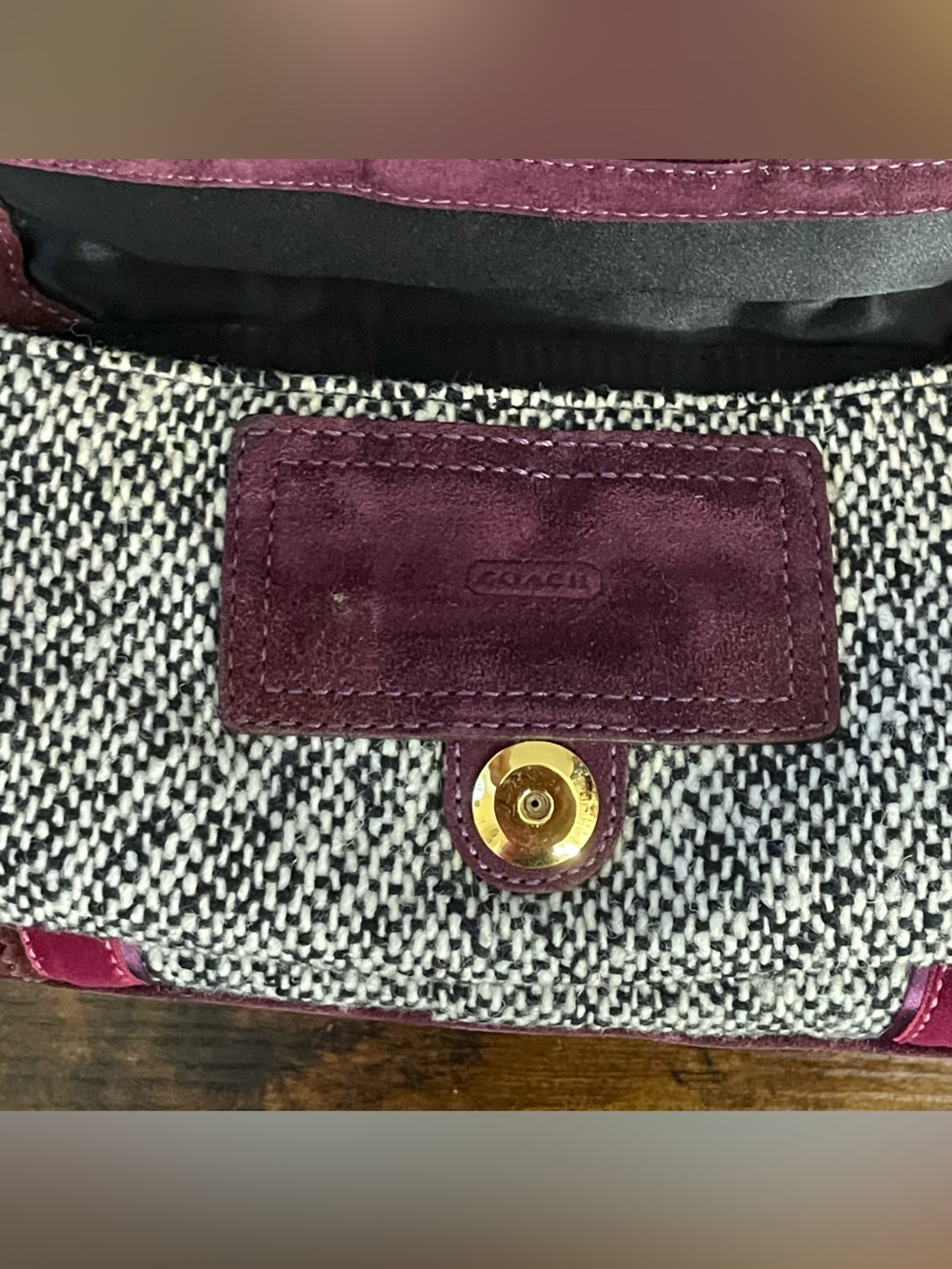 COACH SOHO Tweed & Suede Crystal Bow Satchel - Picture 9 of 12